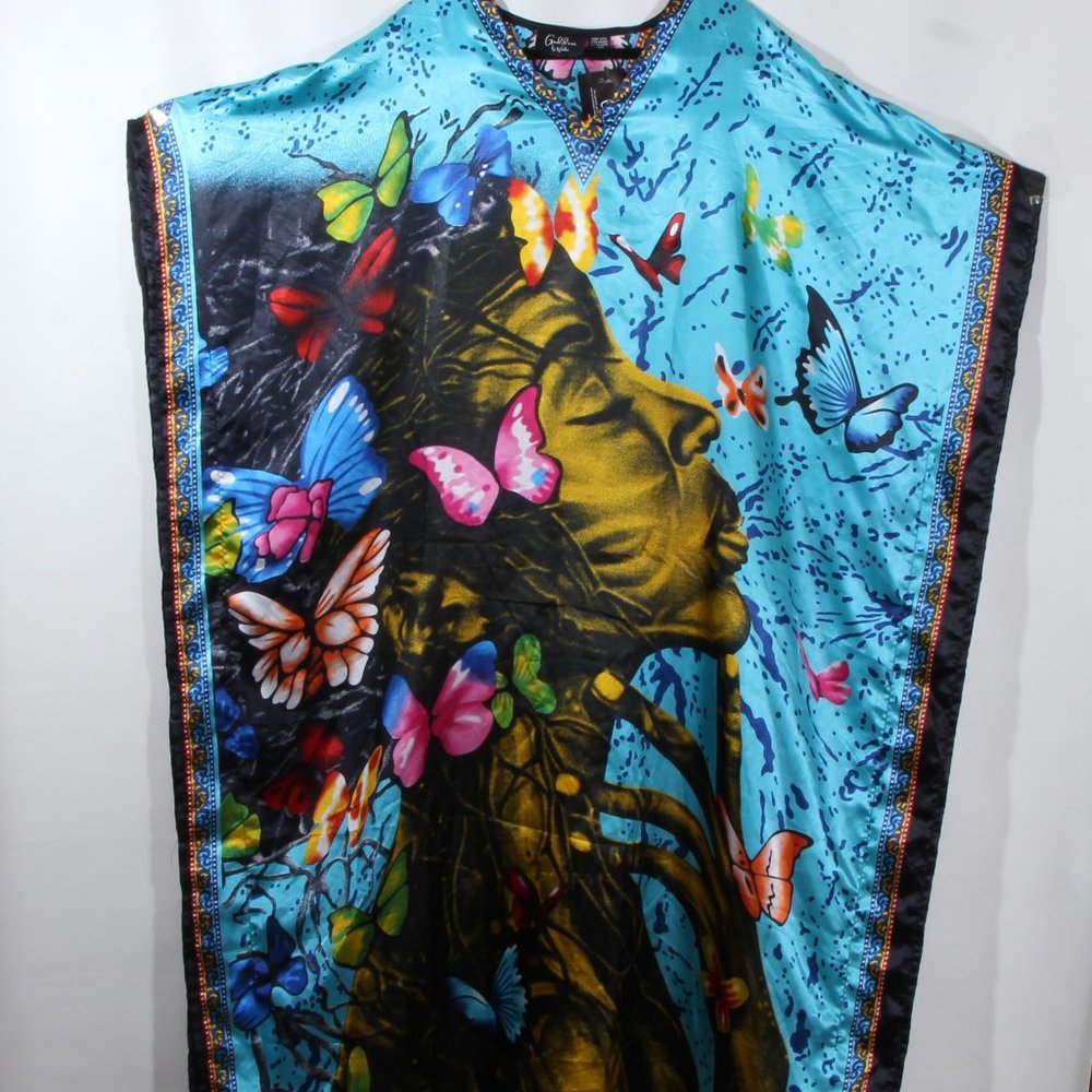 Goddess by Winlar Kaftan Caftan Cover Up Long Dress Blue Butterfly Pink NWT